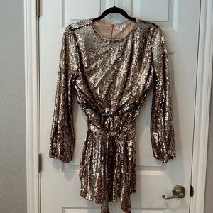 Gold Sequin Long Sleeve Mini Dress - TCEC, Sparkly Party Dress for Birthday
